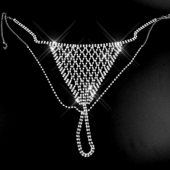 NEW Sparkling Bling Swarovski Crystal Bikini Body Chain Bra Top & Thong … - Picture 6 of 16